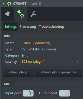 C700 FL MIDI input port